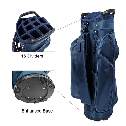 Reinforced plastic base of Eliteshine H01 cart golf bag providing stable seating on golf cart or trolley