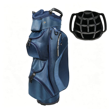 Right side view of Eliteshine H01 cart golf bag highlighting dry pocket label, mesh ventilation panel, and dual zipper pockets