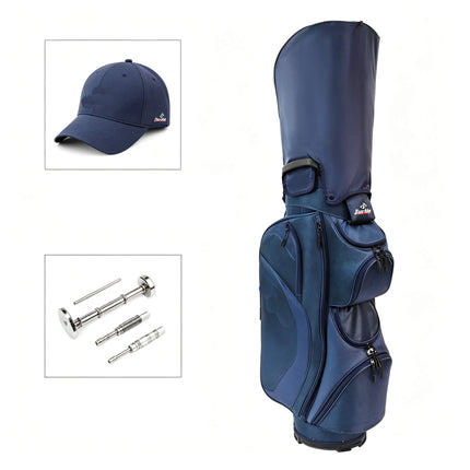 Eliteshine H01 cart golf bag with full-coverage rain hood fitted, shown in navy blue