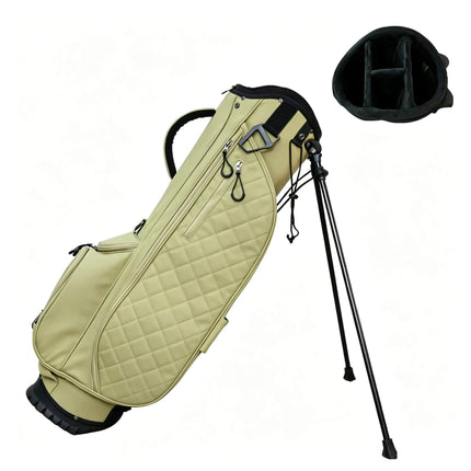 eliteshine n02 pu golf bag in beige showing top view with two kickstands