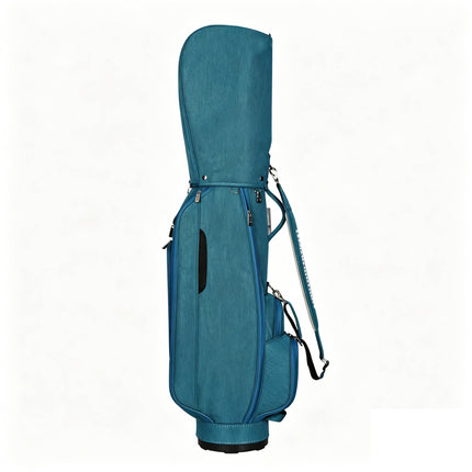 Eliteshine waterproof nylon golf stand bag in teal — front, side, and back view with 5-way divider and multiple pockets