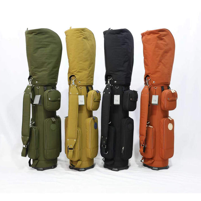 Eliteshine 5-way waterproof nylon golf stand bag with detachable mini pouch in four colors: army green, tan, black, and burnt orange