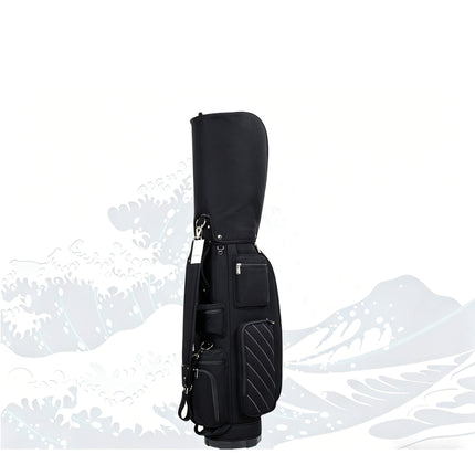 Eliteshine 5-way nylon golf stand bag in black with shoe pocket and multiple zippered pockets, front