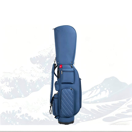 Eliteshine 5-way nylon golf stand bag in blue with shoe pocket and multiple zippered pockets, lifestyle