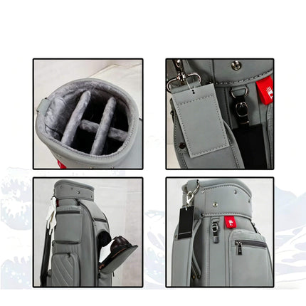 Eliteshine 5-way nylon golf stand bag in gray with shoe pocket and multiple zippered pockets, details