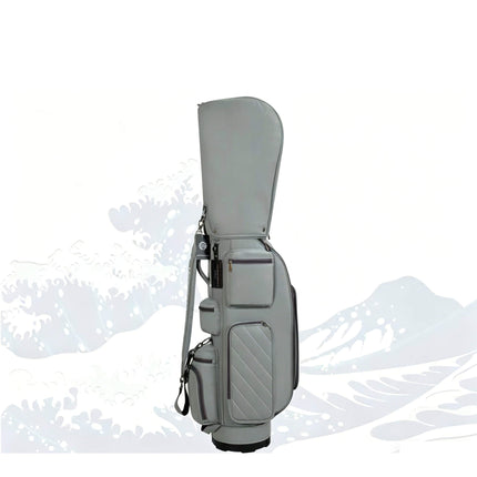 Eliteshine 5-way nylon golf stand bag in gray with shoe pocket and multiple zippered pockets, front