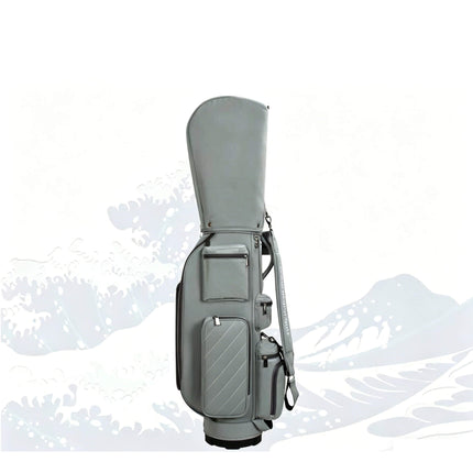 Eliteshine 5-way nylon golf stand bag in gray with shoe pocket and multiple zippered pockets, lifestyle