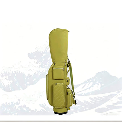 Eliteshine 5-way nylon golf stand bag in olive with shoe pocket and multiple zippered pockets, front