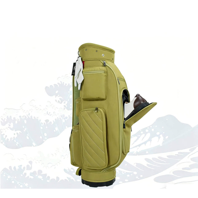 Eliteshine 5-way nylon golf stand bag in olive green with shoe pocket and multiple zippered pockets