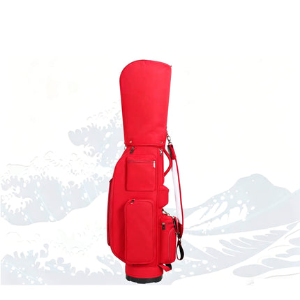 Eliteshine 5-way nylon golf stand bag in red with shoe pocket and multiple zippered pockets, front