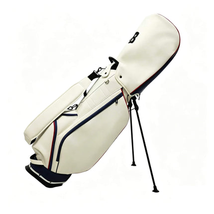 Eliteshine premium PU leather golf stand bag in ivory white with adjustable shoulder strap and 6-way club divider