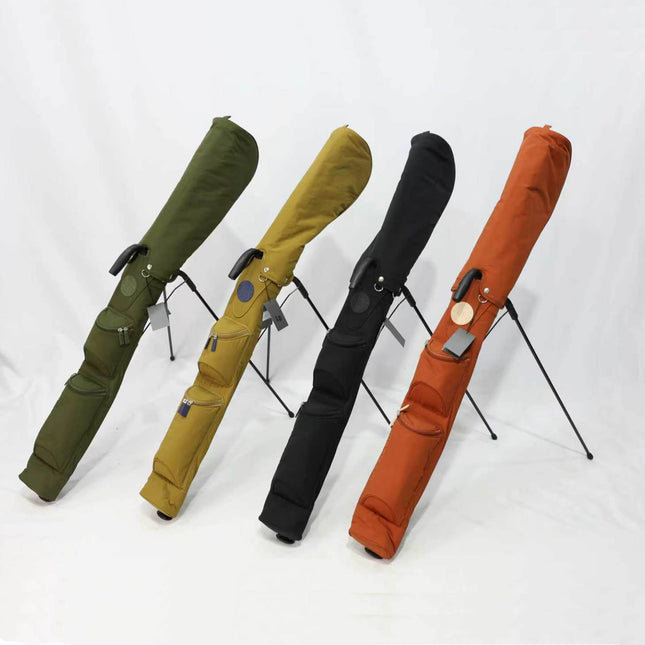 Eliteshine 2-way waterproof nylon golf stand bag with built-in kickstand in four colors: army green, tan, black, and burnt orange