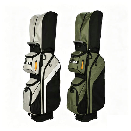 Eliteshine 14-way waterproof nylon golf cart bag in two-tone colorways: silver with black and army green with black