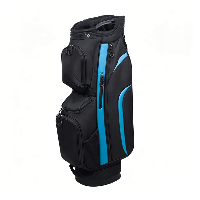 Eliteshine 14-way padded mesh club divider top view of waterproof nylon golf cart bag in black and blue