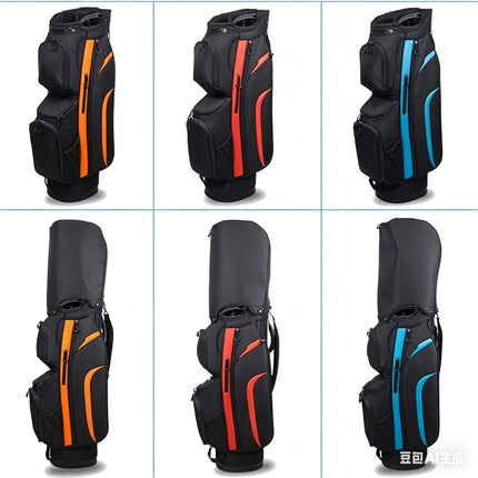 Eliteshine 14-way waterproof nylon golf cart bag with rain hood in orange red and blue