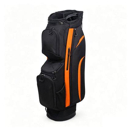 Eliteshine 14-way padded mesh club divider top view of waterproof nylon golf cart bag in orange