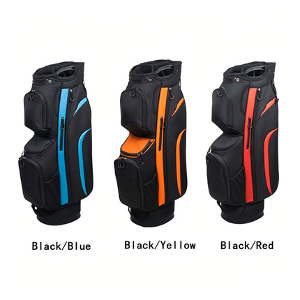 Eliteshine 14-way padded mesh club divider top view of waterproof nylon golf cart bag in black blue and orange