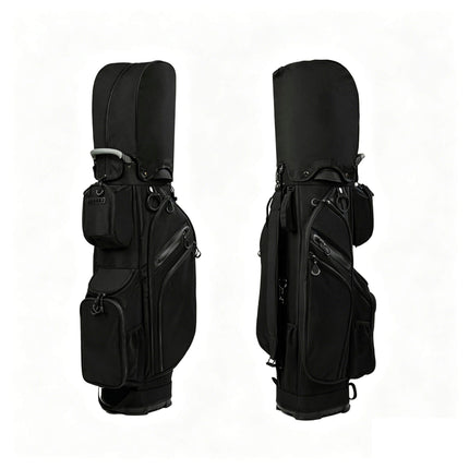 Eliteshine 14-way waterproof polyester golf stand bag front and back view in black and black design