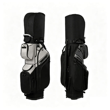 Eliteshine 14-way waterproof polyester golf stand bag front and back view in black and gray design