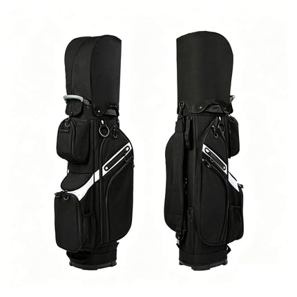 Eliteshine 14-way waterproof polyester golf stand bag front and back view in black and white design
