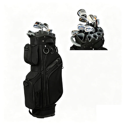 Eliteshine 14-way waterproof polyester golf stand bag top view in black