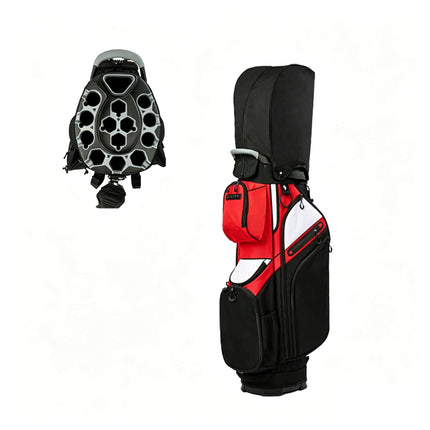 Eliteshine 14-way honeycomb club divider top view and side view of golf stand bag with detachable mini pouch