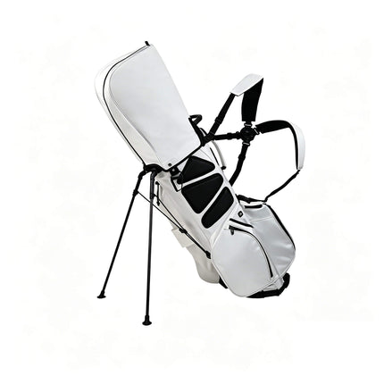 Eliteshine 14-way waterproof polyester golf stand bag left side view with dual shoulder harness and built-in kickstand in white