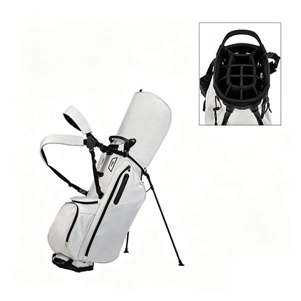Eliteshine 14-way golf stand bag top view showing full club divider grid with dual shoulder harness in white