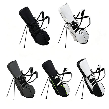 Eliteshine 14-way golf stand bag left side view in five colors: white, black, dark gray, white-black two-tone, and black-green two-tone