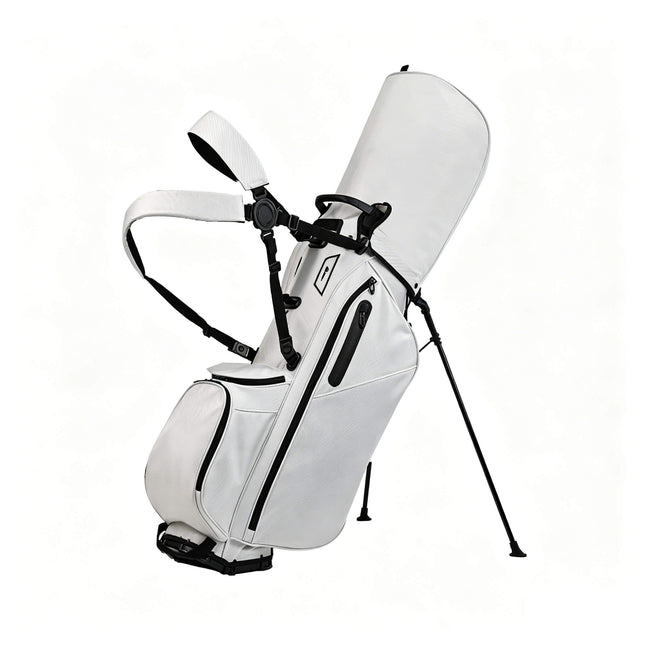 Eliteshine 14-way golf stand bag top view showing full club divider grid with dual shoulder harness in white