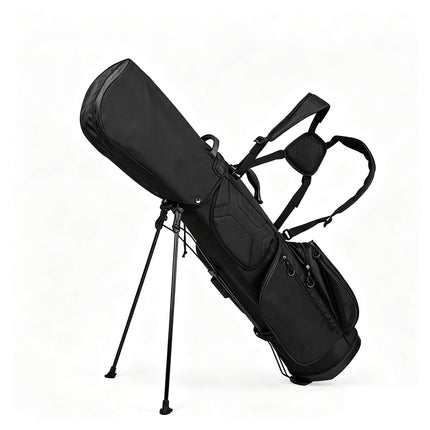 Eliteshine 5-way waterproof polyester golf stand bag left side view in black with dual shoulder straps and built-in kickstand legs