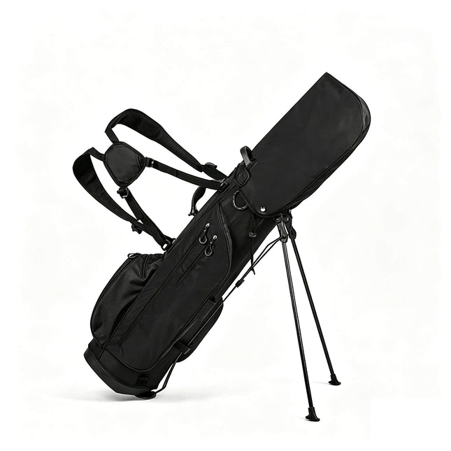 Eliteshine 5-way waterproof polyester golf stand bag in black with dual shoulder straps and built-in kickstand legs