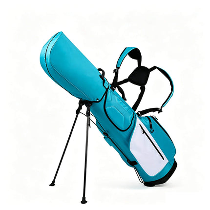 Eliteshine 5-way waterproof polyester golf stand bag left view in blue and white with dual shoulder straps and built-in kickstand legs