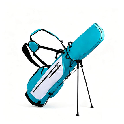 Eliteshine 5-way waterproof polyester golf stand bag in blue and white with dual shoulder straps and built-in kickstand legs