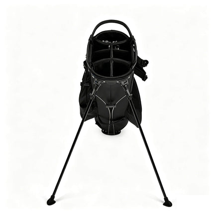 Eliteshine 5-way waterproof polyester golf stand bag top view showing club divider with dual shoulder harness and kickstand legs in black