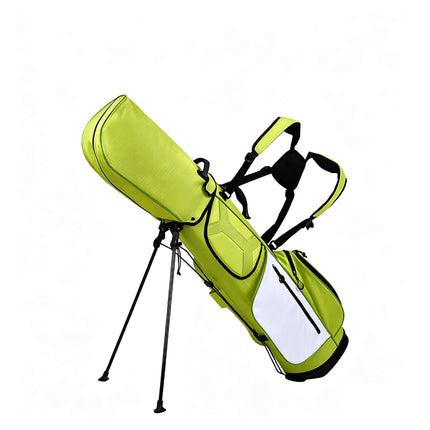Eliteshine 5-way waterproof polyester golf stand bag left view in green and white with dual shoulder straps and built-in kickstand legs