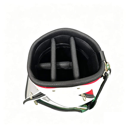 Eliteshine golf staff bag top view showing 4-way padded club divider in black with red trim collar