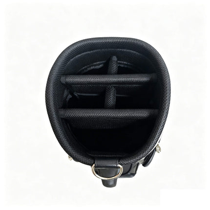 Eliteshine golf staff bag top view showing 4-way padded club divider in black with white trim collar