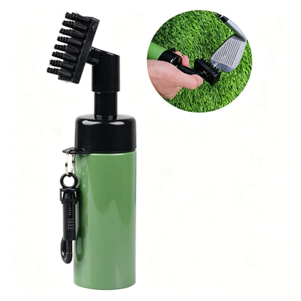 Close-up detail of Eliteshine F01 golf brush pump mechanism and brush head connector showing water channel and rotation joint