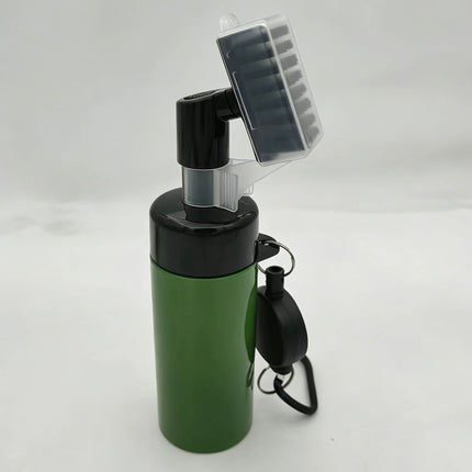 Eliteshine F01 golf club cleaner brush in green showing soft nylon bristle head attached to water dispenser bottle with retractable carabiner clip