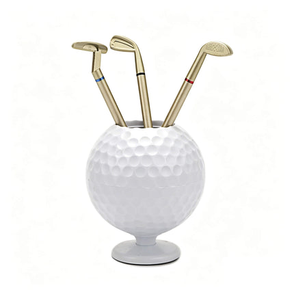 Eliteshine golf gift mj01 display a golf ball shape pen holder and three pens in shape of clubs