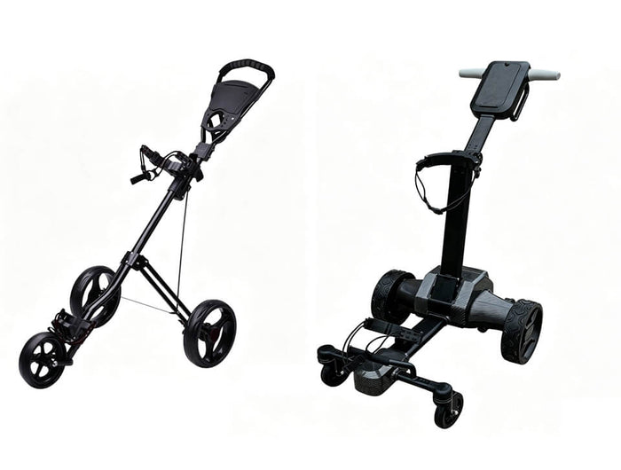 eliteshine 2-,3- and 4-wheel hand push golf trolly and 4-wheel electric push cart 