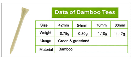 Fan arrangement of Eliteshine Z1 natural bamboo golf tees showing smooth tapered body and cup on light grey background