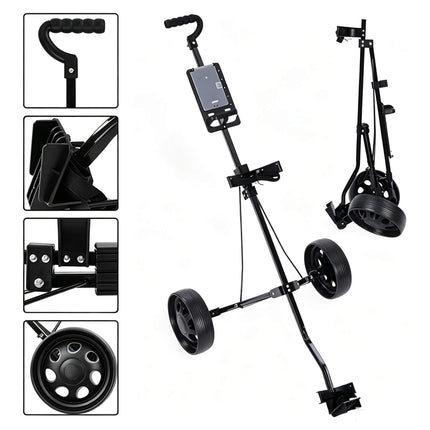 Eliteshine V201 2-wheel golf push trolley right side view showing adjustable bag strap and foot stopper