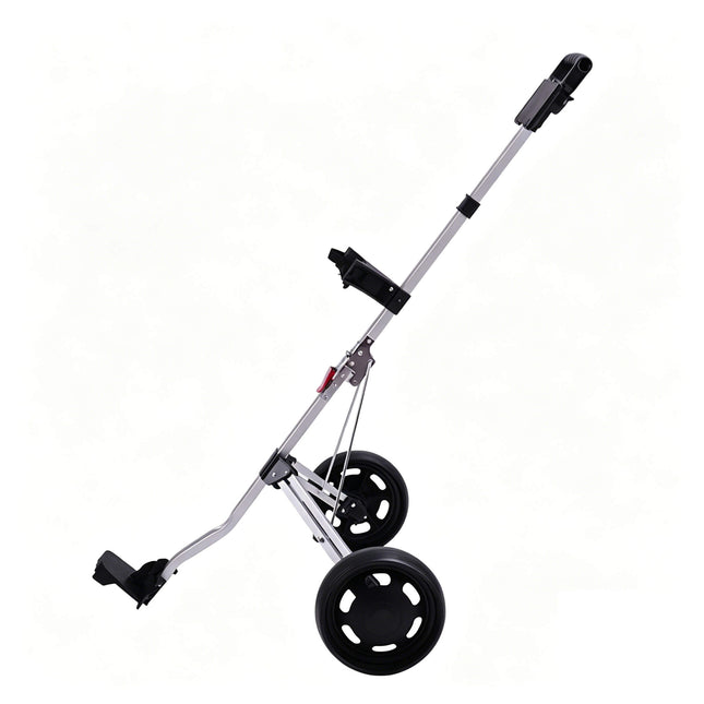 Eliteshine V202 foldable 2-wheel golf push trolley left side view showing aluminum alloy frame and adjustable bag strap
