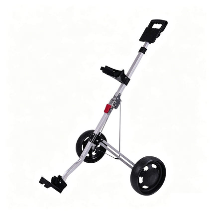 Eliteshine V202 2-wheel golf push trolley main view in silver aluminum alloy frame with EVA handle and scorecard panel