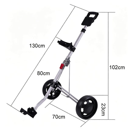 Eliteshine V202 golf push trolley dimensions chart showing open and folded measurement