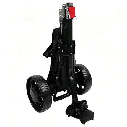 Eliteshine V203 2-wheel golf push trolley fully folded view showing compact size with storage bag