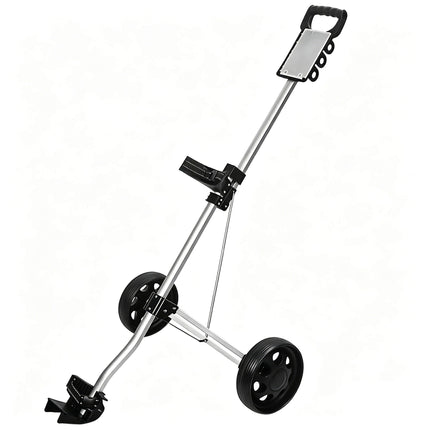 Eliteshine V204 2-wheel golf push pull trolley main view in silver aluminum alloy with D-grip handle and scorecard panel