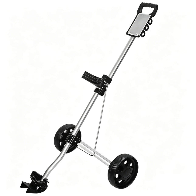 Eliteshine V204 2-wheel golf push pull trolley main view in silver aluminum alloy with D-grip handle and scorecard panel